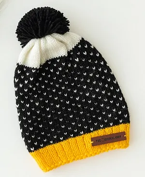 The Original Knit  Unisex Handmade Self Design With Pom Pom Detailed  Cap - Black & Yellow
