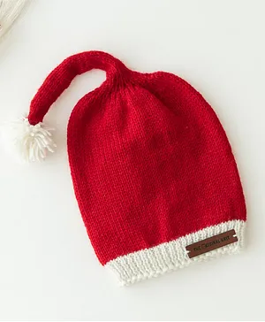 The Original Knit Pom Pom Detailed Handmade Unisex Cap - Red & White
