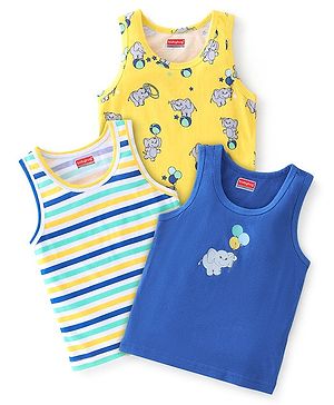 Babyhug 100% Cotton Sleeveless Sando Pack of 3 Elephant Print- Multicolour
