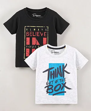 Dapper Dudes Pack Of 2  Half Sleeves Text Printed Tees  - Black & Grey
