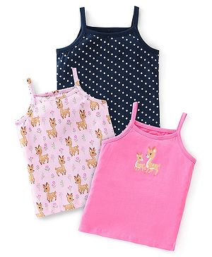 Babyhug 100% Cotton Slips With Deer Print Pack Of 3 - Pink & Navy Blue