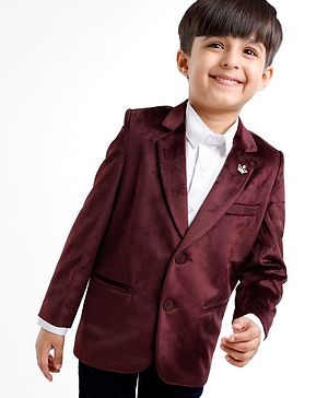 Babyhug Velvet Full Sleeves Party Wear Blazer Solid Colour - Maroon
