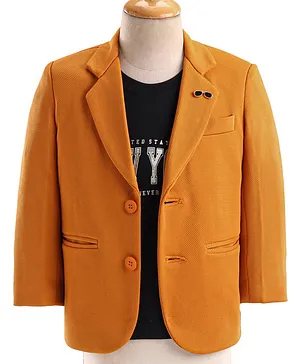 Babyhug Full Sleeves Solid Colour Party Wear Blazer with Graphic Printed T-Shirt - Mustard & Black