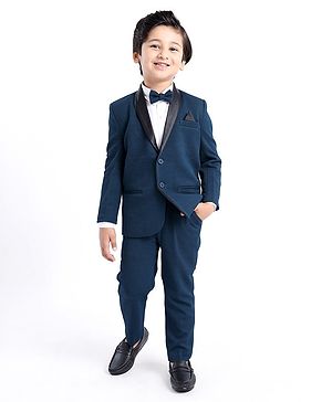 Babyhug Woven Full Sleeves Stretch Fit Party Suit With Bow - Navy Blue