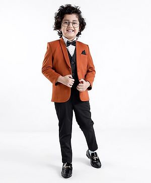 Babyhug Woven Full Sleeves Stretch Fit Five Piece Party Suit Solid Colour-  Rust & Black