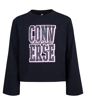 Converse Full Bell Sleeve Graphic Printed Knit Top -Black
