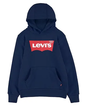 Levi's Full Sleeves Brand Logo Placement Printed Hooded Fleece Pullover - Blue