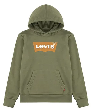 Levi's Batwing Full Sleeves Screenprint Hooded Pullover - Olive Green