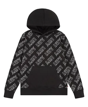 Levi's Full Sleeves All Over Brand Name Printed Pullover Hoodie - Black