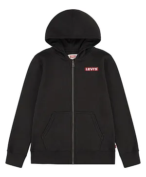 Levi's Full Sleeves Brand Name Placement Printed Box Tab Zipper Hoodie - Black