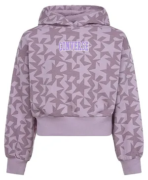 Converse Full Sleeves All Star   Wide Rib Hem Detailed Hoodie -Purple