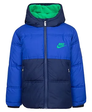 Nike Full Sleeves Colour Blocked Puffer Hooded Style Jacket - Blue