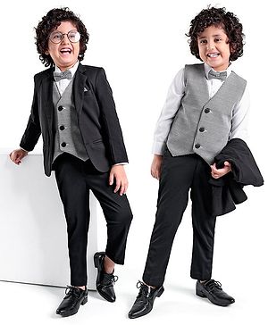 Babyhug Woven Full Sleeves Stretchable 5 Pieces Solid Party Suit with Bow Tie - Black