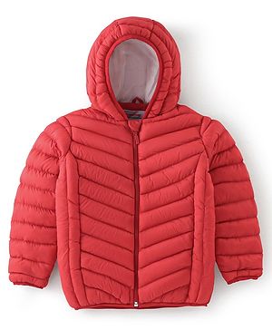 Babyhug Full Sleeves Solid Colour Padded Hooded Jacket - Red