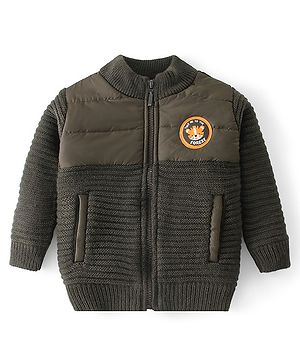 Babyhug Full Sleeves Front Open Sweater with Self Design- Olive Babyhug Full Sleeves Front Open Sweater with Self Design- Olive