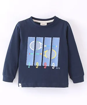 Ollypop Cotton Sinker Knit Full Sleeves T-Shirt Racket Print - Blue