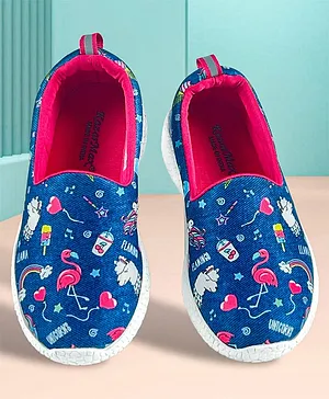 Kazarmax Flamingo & Llama Printed Slip On Shoes - Blue