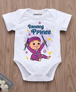 KNITROOT Navratri Theme Half Sleeves Dnacing Garba Prince Printed Onesie - White