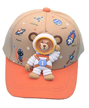 Little Surprise Box  3D Astronaut Bear Applique Detailed   Cap - Orange