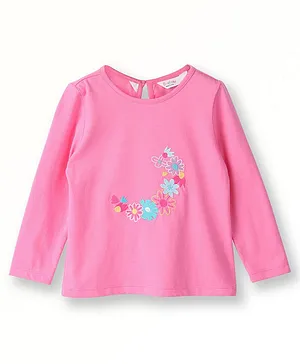 Beebay Full Sleeves Placement Floral Embroidered Tee - Pink