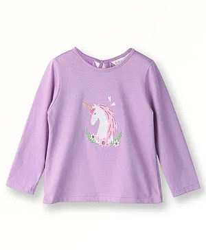 Beebay Full Sleeves Unicorn Embroidered Tee - Lilac