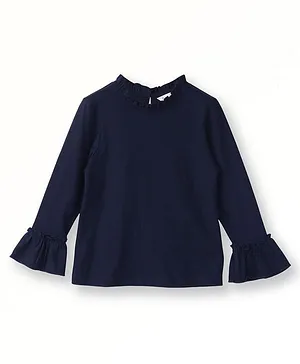 Beebay Full Bell Sleeves Solid Jersey Top - Navy Blue