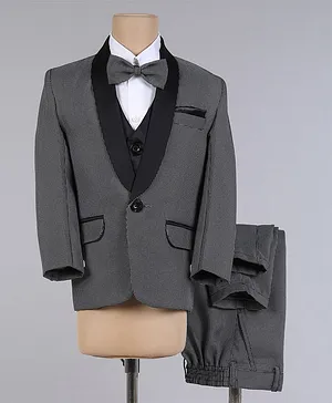 Jeet Ethnics Full Sleeves Mini Self Designed 5 Piece Coordinating Coat Suit Set - Grey