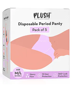 Plush Heavy Flow Disposable Period Panties Pack of 5 Medium to Large- Pink