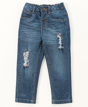 Babyhug Denim Washed Full Length Jeans with Stretch -Blue