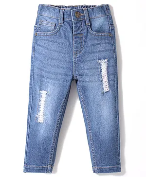 Babyhug Denim Washed Full Length Jeans with Stretch -Blue