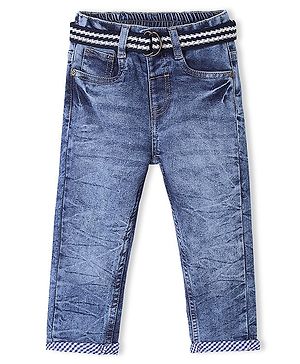 Babyhug Full Length Solid Color Jeans with Stretch - Blue