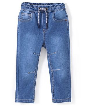 Babyhug Full Length Solid Colour Stretchable Denim Jogger - Light Blue
