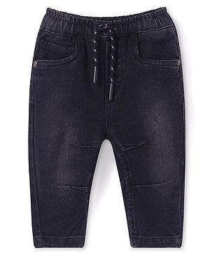 Babyhug Full Length Solid Colour Stretchable Denim Jogger - Black