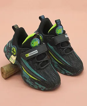 FEETWELL SHOES Mesh Designed Colour Blocked Velcro Closure Sneakers - Black