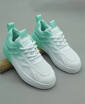 FEETWELL SHOES Mesh Designed Ombre Effect Sneakers - White & Green
