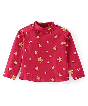 Babyhug 100% Cotton Knit Full Sleeves Skivi T-Shirt Polka Dot Print - Maroon