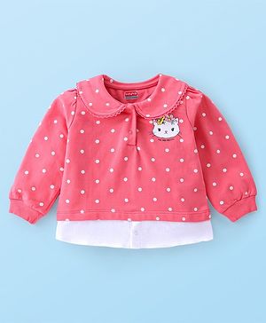 Babyhug Cotton Full Sleeves Top with Kitty Print - Pink