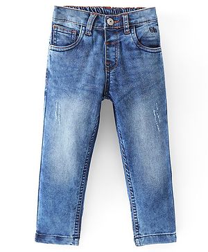 Babyoye Full Length Solid Color Stretchable Denim Jeans   Fly With Zipper -  Blue