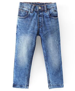 Babyoye Full Length Solid Color Stretchable Denim Jeans   Fly With Zipper -  Blue