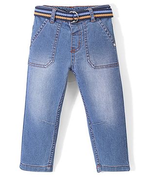 Babyhug Denim Full Length Jeans With Stretch Solid Colour - Blue