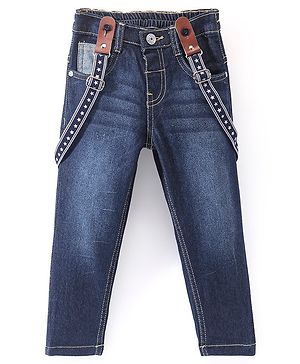 Babyhug Full Length Solid Color Stretchable Denim Jeans - Blue