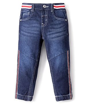 Babyhug Cotton Solid Joggers With Stretch - Blue