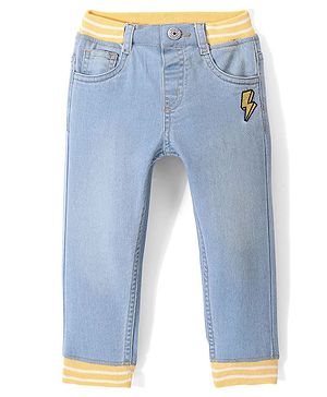Babyhug Full Length Stretchable Denim Jogger Thunder Storm Embroidery - Light Blue