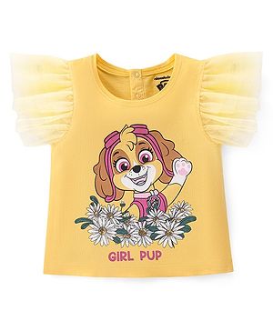 Babyhug 100% Cotton Half Sleeves Top Paw Patrol Print with Sequins & Mesh Detailing - Yellow