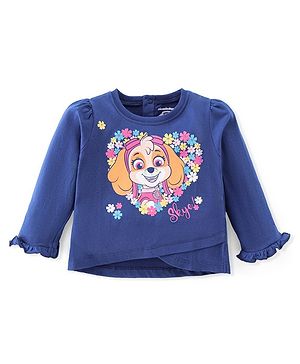Babyhug Cotton Knit Full Sleeves T-Shirt with Frill Detailing & Paw Patrol Print - Navy Blue