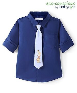 Babyoye 100% Cotton with Eco Jiva Finish Solid Dyed Full Sleeves Party Shirt with Tie - Blue