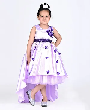 Indian Tutu Sleeveless Floral Applique And Sequin Embellished Waistband High Low Dress  - Lavender