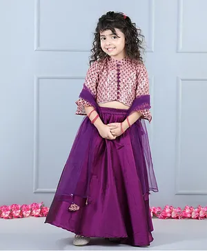 WhiteHenz Clothing Half Bell Sleeves Flower Printed & Sequin Embellished Choli With Lehnga & Duptta - Purple