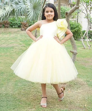 Indian Tutu One Shoulder Ruffle Detailed Solid Fit & Flare Dress - Yellow