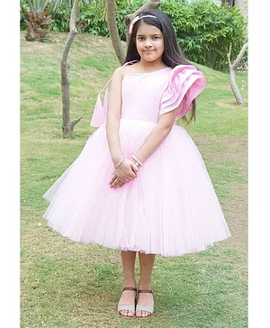 Indian Tutu One Shoulder Ruffle Detailed Solid Fit & Flare Dress - Pink